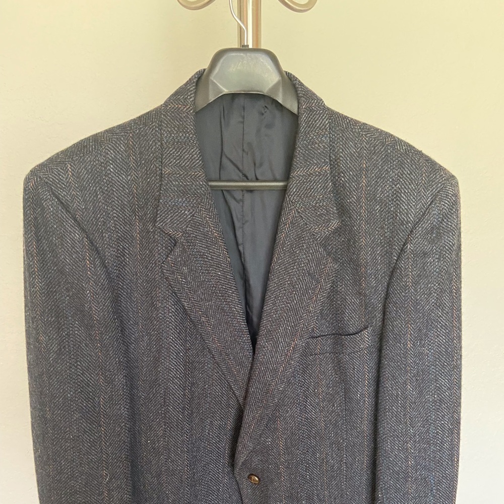 Blazer 48R, Blue/Grey, Wool, Leather Buttons